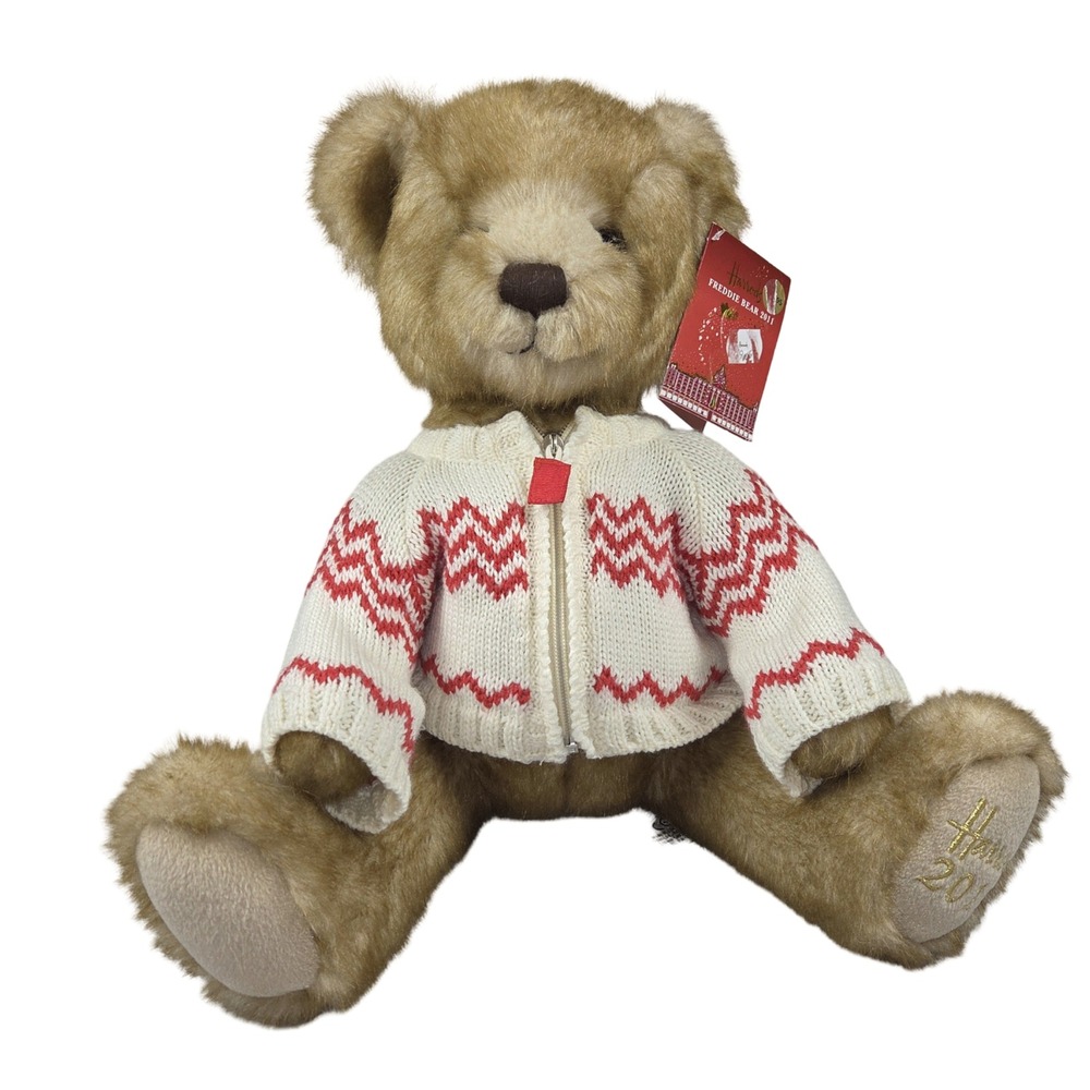 Harrods Freddie Bear 2011 Christmas Plush Teddy Bear Knit Cardigan Sweater NWT